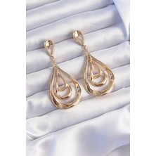 Pazarcan Pirinç Gold Renk Kıvrımlı Damla Görünüm Sallantılı Küpe