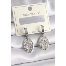 Pazarcan 316L Çelik Gümüş Renk Kutup Yıldızı Işleme Kadın Küpe