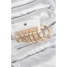 Pazarcan Pirinç Halka Model Gold Renk Kadın Set Küpe