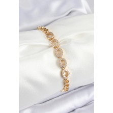 Pazarcan Pirinç Zirkon Taşlı Oval Model Gold Renk Kadın Bileklik