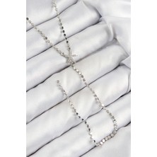 Pazarcan Pirinç Zirkon Taşlı Ezme Zincirli Deniz Yıldızı Model Gümüş Renk Y Kolye