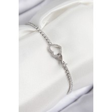 Pazarcan Pirinç Zirkon Taşlı Sonsuzluk Kalp Model Gümüş Renk Kadın Bileklik