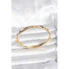 Pazarcan Pirinç Gold Renk Zirkon Taşlı Kelepçe Bileklik