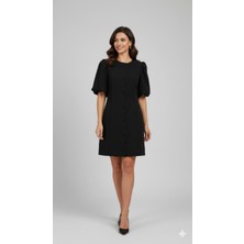 La Pante Önden Dalga Dilimli Kumas Kaplı Düğme Detyalı Elbise