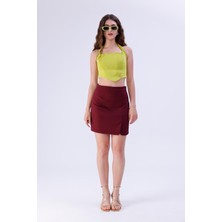 La Pante Gri Düz Kesim Yırtmaç Detaylı Mini Etek