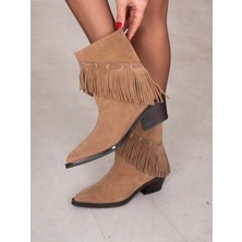 Ece'nin Butiği Puchi Camel Süet Hakiki Deri Kadın Bot