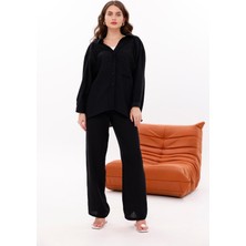 La Pante Beli Lastikli , Bağcıkl,ön Cepli Düşük Omuzlu Müslin Gömlek Pantolon Takım