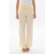 La Pante Beli Lastikli Bağcıklı Dokuma Mavi Pantolon