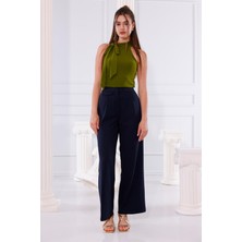 La Pante Normal Bel Dokuma Kapaklı Kadın Siyah Pantolon