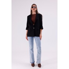 La Pante Kol Düğme Detaylı Kahverengi Blazer Ceket