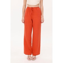 La Pante Beli Lastikli Bağcıklı Müslin Turuncu Pantolon