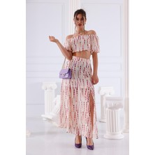 La Pante Alt Üst Takım Kadın Bluz Etek Takım Kadın Beli Bağlamalı Düşük Omuzlu Müslin Kadın Bluz Renkli Beyaz