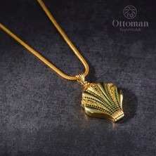 Design Ottoman Kuyumculuk Midye Taşlı Kapaklı Gümüş Kadın Kolye