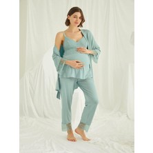 Monamise Kadın, Açık Yeşil, %94 Viskon %6 Elastan, Dantelli Hamile / Lohusa 3'lü Pijama Tk.