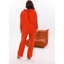 La Pante Beli Lastikli , Bağcıkl,ön Cepli Düşük Omuzlu Müslin Gömlek Pantolon Takım