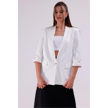La Pante Kol Düğme Detaylı Kahverengi Blazer Ceket