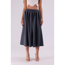 La Pante Arka Kemer Lastikli Önden Pileli Etek