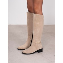 Ece'nin Butiği Chipo Bej Süet Hakiki Deri Kadın Çizme