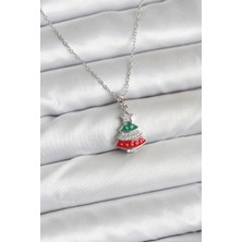 Ayder Timya 316L Çelik Zincir Gümüş Ren Çam Ağacı Model Zirkon Taşlı Yılbaşı Temalı Kadın Kolye (Timya/1395) 195265
