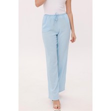 La Pante Beli Lastikli Bağcıklı Dokuma Mavi Pantolon