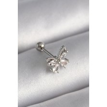 Ayder Timya 316L Çelik Gümüş Renk Zirkon Taşlı Kelebek Tragus Piercing (Timya/1395) 205426