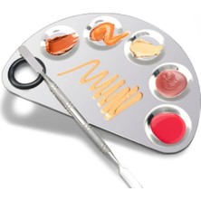 Mecno Beauty Profesyonel Makyaj Karıştırma Paleti, Paslanmaz Çelik, D Şekilli, Spatula ile Birlikte, Metalik Gri