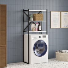 Ayz Braga Metal 3 Çamaşır Makinesi Üstü Düzenleyici Raf Beyaz Banyo Düzenleyici Dolap Beyaz