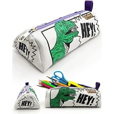 Kalem Kutusu Dinazor Karikatür Dinozor Üçgen Kalemkutu Vegan Deri Kalemlik