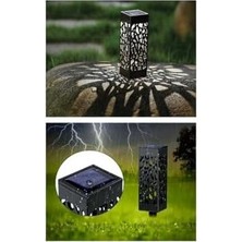 6'lı Solar Bahçe Lambası, LED Aydınlatmalı, 28 cm Çap, Abs Gövde, IP65 Su Geçirmez, Zemine Gömülebilir, Karanlıkta Otomatik Yanan, Gündüz Otomatik Şarj Olan Lamba, 040, Siyah