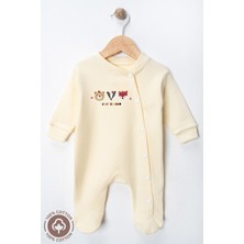 Miniel Unisex Cosy Season Baskılı 0-6 Ay Penye Organik Pamuklu Patikli Bebek Tulum