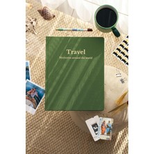 Travel Journal - Seyahat Anı Defteri – 22X28 cm – Kapaklı & Altın Yaldız Detaylı Hatıra Defteri (Yeşil)