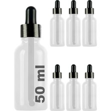 Afracam 50 ml Metal Kapaklı Damlalık Dropper Şişesi Serum 50 cc Cam Şişe 6 Adet (Siyah Kapak, Şeffaf)