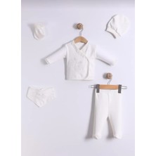 Kr Kids Butik Yenidoğan Bebek Beyaz 5’li Hastane Çıkışı Seti – Nakışlı Pamuklu Bebek Takımı