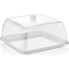 GastroPlast Kırılmaz (Pc) Fanus ve Tepsi Seti (280 x 280 Mm) - Kafe, Pastane ve Restoranlar Için Servis Seti - Profesyonel Servis ve Sunum Ekipmanı