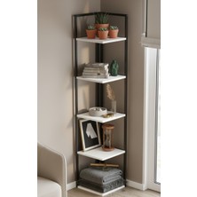 Ayz Ela 5 Raflı Metal Köşe Kitaplık Rafı Dekoratif Aksesuar Rafı 180 cm