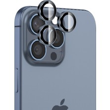 Bix iPhone 15 / 15 Pro Max Safir Lens Koruyucu 3D Kamera Camı 9h Premium Lens Kapağı Mavi Titanyum