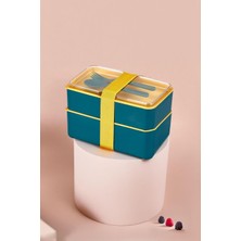 2 Katlı Yemek Kabı, Çatal Kaşık Setli, Taşıma Kayışlı, Büyük Boy