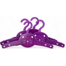 Sevimli Mor Kedili 4'lü Plastik Çocuk ve Bebek Askısı, Bebek Askı Seti, Çocuk Askı Seti