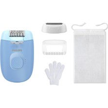 Philips Epilasyon Cihazı, Taşınabilir Kompakt Tasarım, LED Işıklı Yıkanabilir Başlık, Masaj ve Tıraş Başlığı, Peeling Eldiveni Hediyeli, 4 Haftaya Kadar Pürüzsüzlük, Açık Mavi Renk, BRE247/05