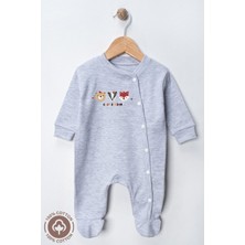 Miniel Unisex Cosy Season Baskılı 0-6 Ay Penye Organik Pamuklu Patikli Bebek Tulum