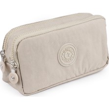 İmaks Krinkıl / Klinkır Su Geçirmez 2 Gözlü Cep Telefon El Okul Makyaj Çantası Cüzdan Kalemlik Bej K003