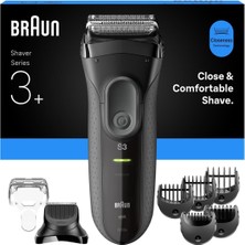 Braun Series 3+ Kuru Elektrikli Tıraş Makinesi 3000BT Hassas Cilt Dostu Ergonomik Tasarım