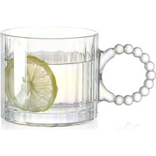 Kristal Cam Bardak Seti, 300ML, 6 Parça, Boncuk Kulplu