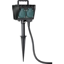 Bahçe/dış Mekan Prizi, 4'lü, Toprak Kazıklı (Hava Şartlarına Dayanıklı Plastik, Dış Mekan Prizi, Su Geçirmez Gövdeli, Kablo 10 M) Siyah