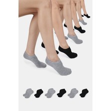 ERENART Bambu Kadın Sneaker Siyah-Gri Çorap Dikişsiz Görünmez Bilekte Spor Çorap Premium 6'lı Paket