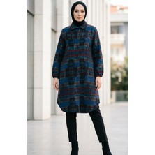 Desenli Düğmeli Oduncu Kışlık Tunik 2503-04 Saks Bordo