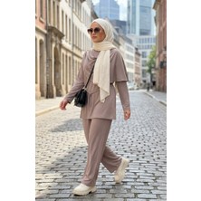 Yıldız Detaylı Drapeli Tunik Pantolon Ikili Takım 2209-04 Vizon