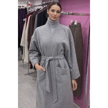 Mare Butik Kuşaklı Cepli Modern Kaban Gri