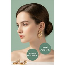 Kayoubi Kadın Antialerjik Kararmaz Suya Dayanıklı Günlük Gece Abiye Düğün Için Büyük Yaprak Gold Çelik Küpe