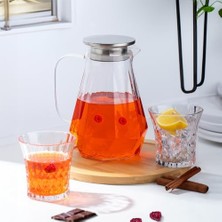 200-103 Borosilikat Cam Sürahi Metal Kapaklı Cam Karaf - Detoks Sürahi 1400 ml